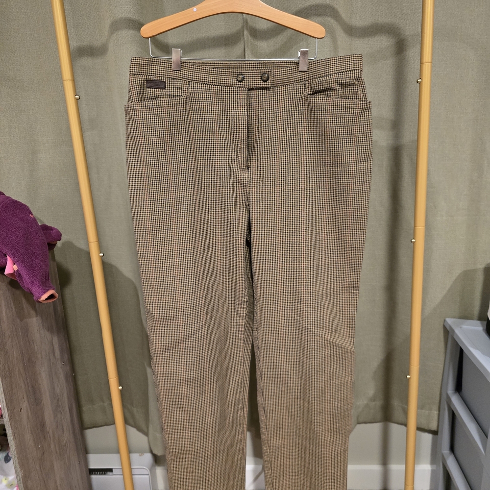 Ralph Lauren Women's Brown Checkered Straight Leg Pants